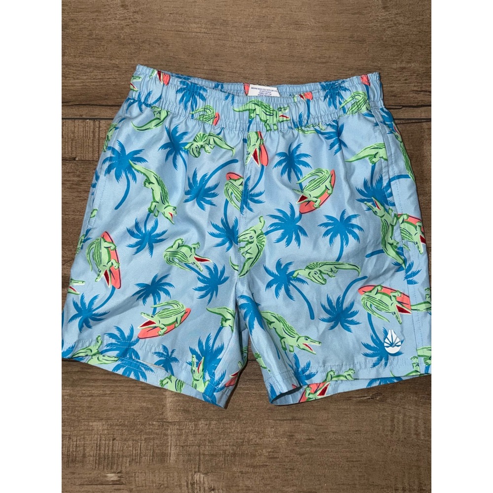 O'rageous Boys Blue Alligator Surfing Palm Tree Swim Trunks Size Small S 6/7